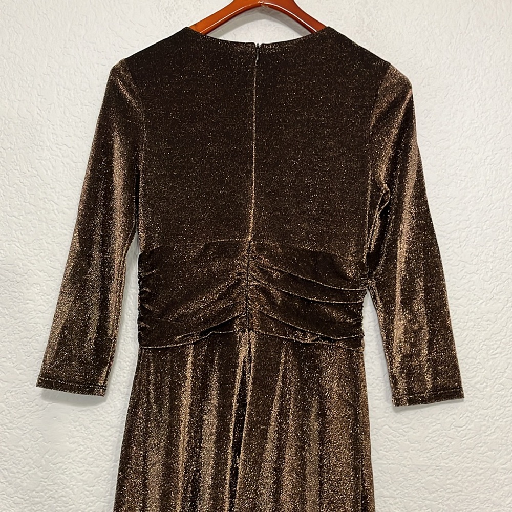 Eliza J Bronze Metallic Faux Wrap Dress - Picture 11 of 15